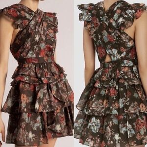 Ulla Johnson‎ Sarafina Floral Organza Mini Silk Blend Ruffle Dress Fern Green 2